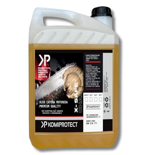Komiprotect® Olio Per Catene Motoseghe X-Safe Per Scorrimenti Veloci, Esente Da Blocchi Catena, Biodegradabile (5 Lt)