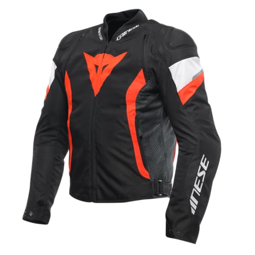 Dainese - Avro 5 Tex Jacket, Giacca Moto In Tessuto, Con Protezioni Su Spalle, Man, Nero/Rosso Fluo/Bianco, 48