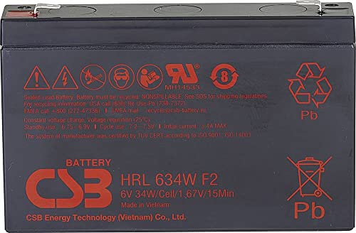 Csb Battery Batteria Al Piombo 6 V 5.7 Ah Hrl 634W Hrl634W Piombo-Agm L X A X P 151 X 99 X 34 Mm Spina Piatta 6,35 Mm