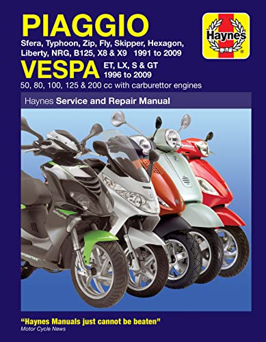 Haynes Piaggio Vespa Manual: Sfera, Typhoon, Zip, Fly, Skipper, Hexagon, Liberty, Nrg, B125, X8 & X9 1991 To 2009 And Vespa Et, Lx, S & Gt 1996 To 200