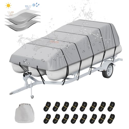 Vevor Copertura Per Pontone, 19'-20', Tessuto Oxford Pu Di Grado Marino 800D, Con Copertura Motore, 16 Cinghie Con Fibbia Antivento, Adatta Per 19'-20