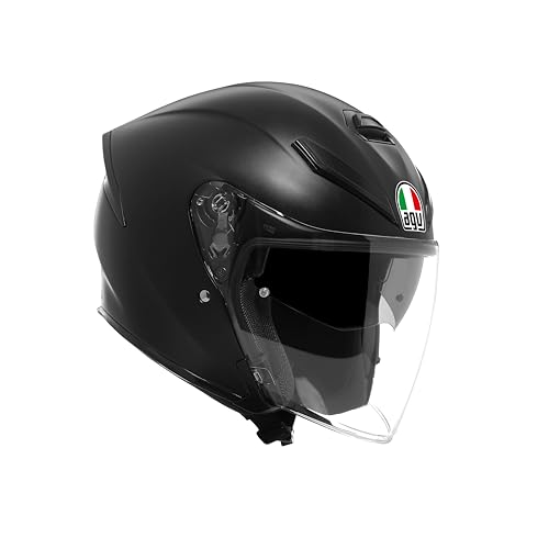 Agv - K5 Jet Evo E2206, Casco Da Moto Jet Unisex, Casco Moto Open Face In Fibra Di Carbonio E Di Vetro, Con Visiera Antigraffio E Anti-Uv, Matt Black,
