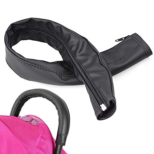 Natee Passeggino Maniglia Copertura Protettiva In Pelle Pu, 58Cm Accessori Passeggino Coprimaniglie Con Chiusura A Cerniera, Nero