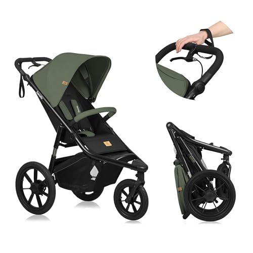 Lionelo Azura Passeggino Per Jogging Da 6 Mesi A 22Kg Passeggino A Tre Ruote, Schienale Regolabile Completamente Reclinabile Grandi Ruote Gonfiabili S