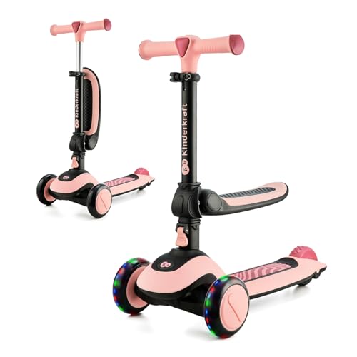 Kinderkraft Halley Monopattino Bambino, Triciclo Bambini 1 Anno, Con 3 Ruote Led, Pieghevole, Manubrio Regolabile In Altezza, Per Bambini 3-13 Anni, C