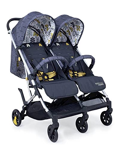 Cosatto Woosh Double Stroller – Lightweight Pushchair From Birth To 15Kg, Twins Or Siblings - One-Hand Fold, Compact, Independent Seats (Fika Forest)