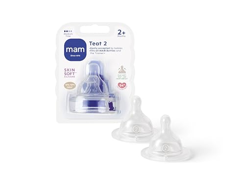 Mam Teats Size 2, Suitable For 2+ Months, Mam Medium Flow Teats With Skinsoft Silicone, Fits All Mam Baby Bottles, Baby Feeding Essentials, Pack Of 2