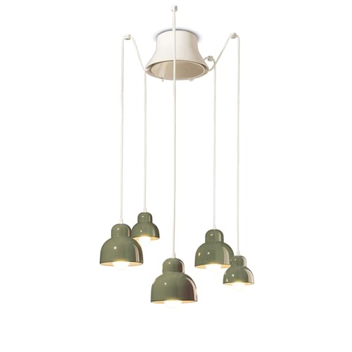 Sospensione Berimbau 5 Luci Decò In Ceramica C2605 Verde Salvia