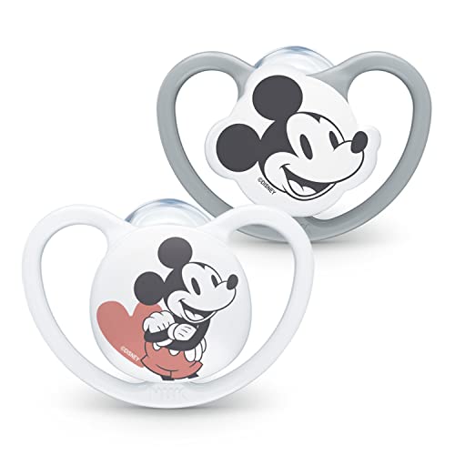 Nuk Tettarella Space | 6-18 Mesi | Ciuccio Con Aerazioni Extra Larghe | Silicone Senza Bpa | Disney Mickey Mouse, Grigio E Bianco | 2 Pezzi