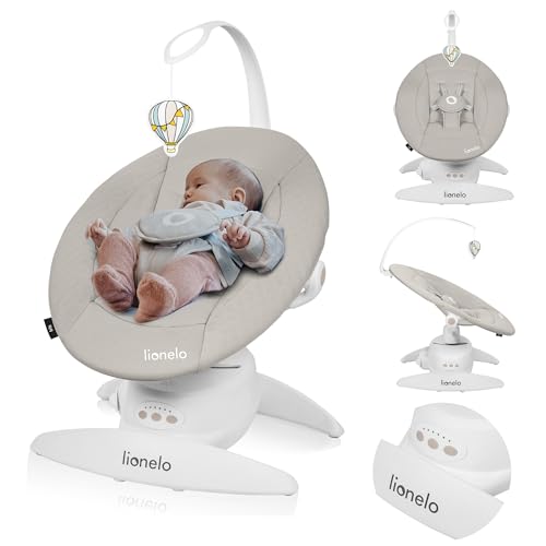 Lionelo Iris Sdraietta Neonati Girevole Su 360 Per Bambini Fino A 9 Kg, Regolazione Dello Schienale, 5 Velocità Di Oscillazione, Cinture Di Sicurezza,