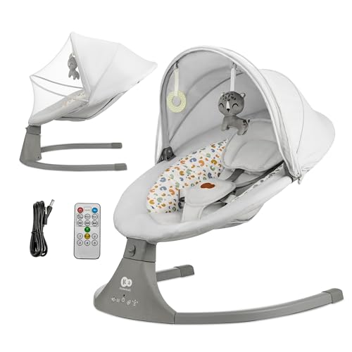 Kinderkraft Lumi 2 Sdraietta, Altalena Elettrica, Dalla Nascita Fino A 9 Mesi, Altezza Regolabile, 5 Modalità Di Altalena, 12 Melodie, Arco Con Giocat