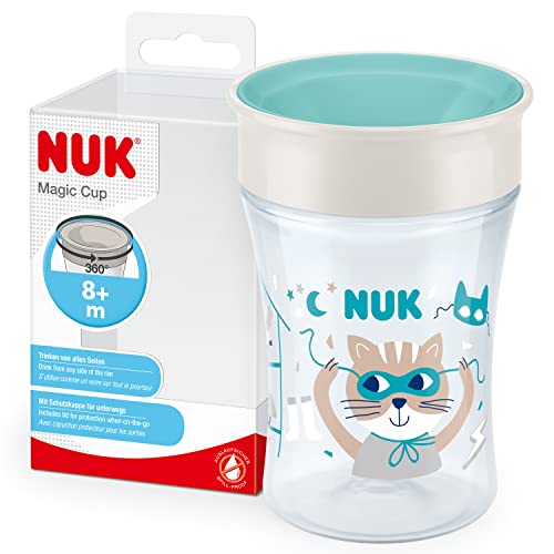 Nuk 10255604 Magic Cup Bicchiere Antigoccia | Bordo Anti-Rovesciamento A 360° | 8+ Mesi | Senza Bpa | 230 Ml | Gatto Blu