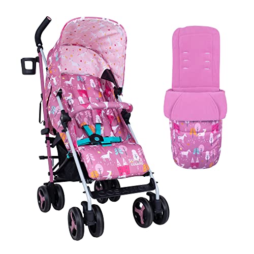 Cosatto Supa 3 Pushchair – Lightweight Stroller From Birth To 25Kg - Compact Fold, Shopping Basket, Footmuff (Dusky Unicorn Land)