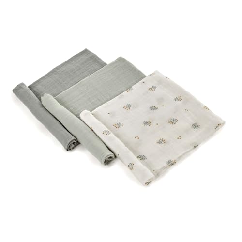 Jané Pack Da 3 Mussole Multiuso, Allattamento, Tessuto Naturale Cotone E Bambù, Antiacaro, 80 X 80 Cm, Verde