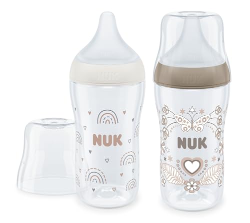 Nuk Set Biberon Perfect Match | 3+ Mesi | Si Adatta Al Palato Del Bambino | Controllo Temperatura | Sfiato Anti-Colica | 260 Ml | Senza Bpa | Tettarel