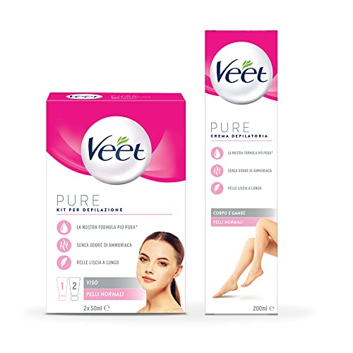 Veet Crema Depilatoria Corpo E Gambe Pelli Normali, 200Ml + Veet Depilazione Viso, Crema Depilatoria E Crema Post Epilazione, 2X 50 Ml