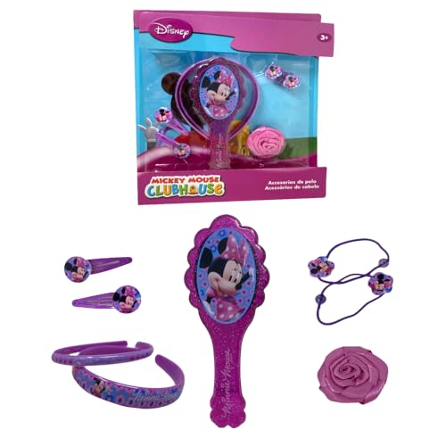 Accessori Per Capelli Minnie Disney Set Per Bambini Da 8 Pezzi Spazzola Clic Clac Elastici Mollette