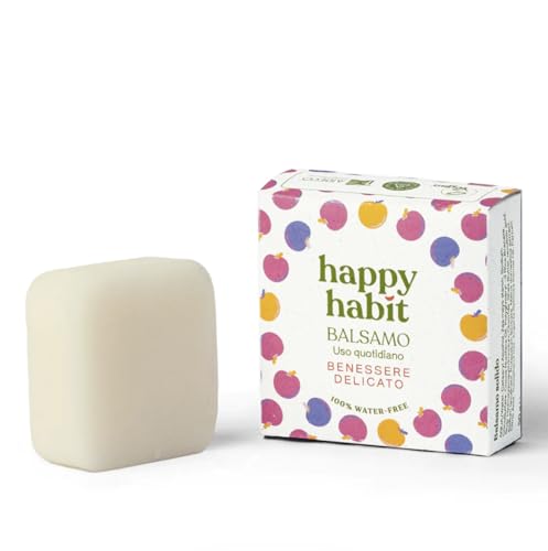 Happy Habit Balsamo Solido Benessere Delicato Ingredienti Naturali Al 100% Con Buccia Di Mela Plastic Free Vegan 50 Gr