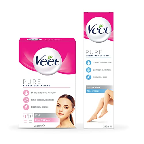 Veet Crema Depilatoria Corpo E Gambe Pelli Sensibili, 200Ml + Veet Depilazione Viso, Crema Depilatoria E Crema Post Epilazione, 2X 50 Ml