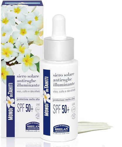 Helan Monoï De Tahiti - Siero Viso Antirughe Idratante Con Vitamina C E E, Skincare Con Protezione Solare 50+ Viso Tutela Collagene Contro Luce Blu, S