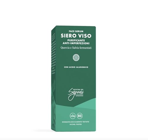 Officina Dei Saponi Siero Viso Purificante Anti-Imperfezioni Con Quercia E Salvia Fermentati E Acido Ialuronico Bio Vegan 30 Ml