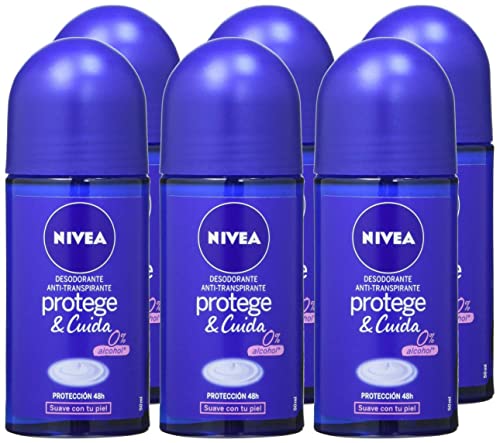 Nivea Protegge E Cura Roll-On In Confezione Da 6 (6 X 50 Ml), Deodorante Antitraspirante Con Aroma Di Nivea Creme, Deodorante Roll On Con 0% Alcool