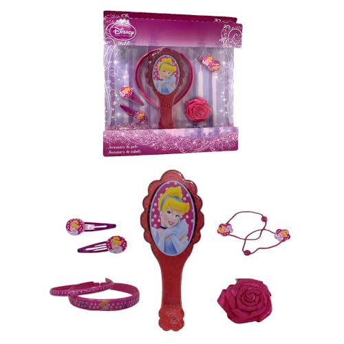 Accessori Per Capelli Cenerentola Disney Set Per Bambini Da 8 Pezzi Spazzola Clic Clac Elastici Mollette