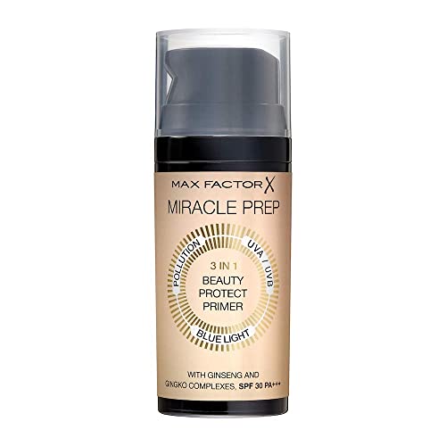 Max Factor Miracle Prep, Primer Viso 3 In 1 Con Spf 30, Base Trucco, Protegge La Pelle Da Inquinamento, Raggi Uva/Uvb E Luce Blu