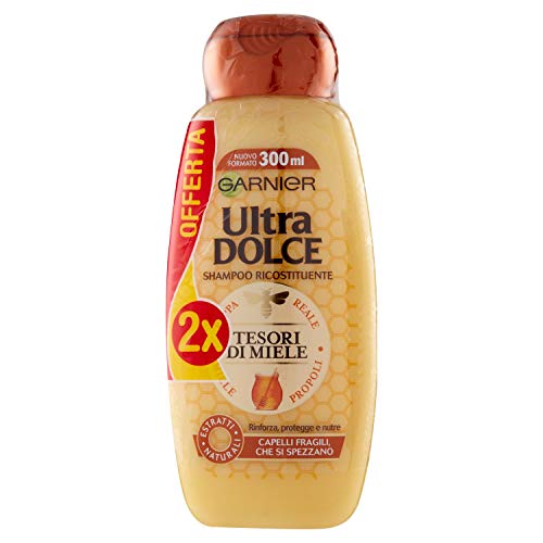 Garnier Shampoo Ultra Dolce Tesori Di Miele, Shampoo Per Capelli Fragili, Che Si Spezzano, 300 Ml, Confezione Da 2