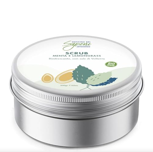 Officina Dei Saponi Scrub Corpo Biologico Menta E Lemongrass Rigenerante Con Sale Di Volterra 100% Naturale Vegan 200 Gr