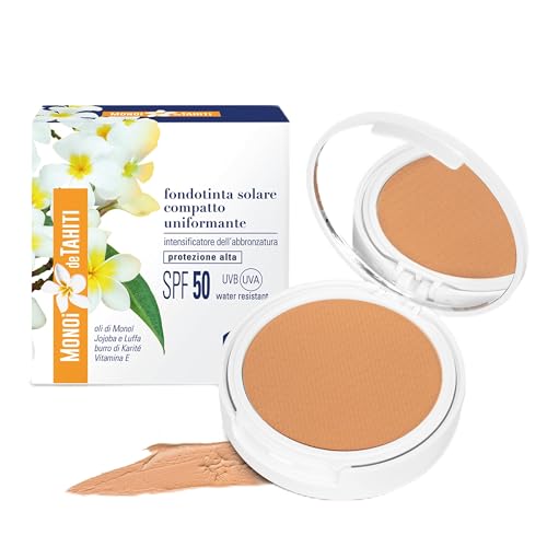 Helan Monoï De Tahiti - Fondotinta Compatto Intensifica Abbronzatura, Fondotinta Coprente Con Protezione Solare 50+ Viso Con Vitamina E Burro Di Karit
