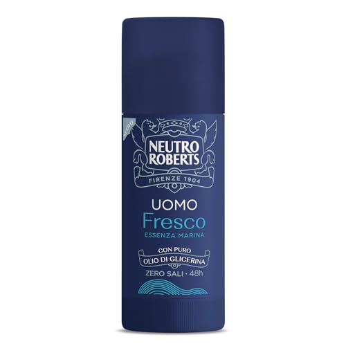 Neutro Roberts, Deodorante Stick Fresco Uomo Essenza Marina, Con Antiodore, Zero Sali Di Alluminio, Zero Macchie, Con Puro Olio Di Glicerina, Deodoran