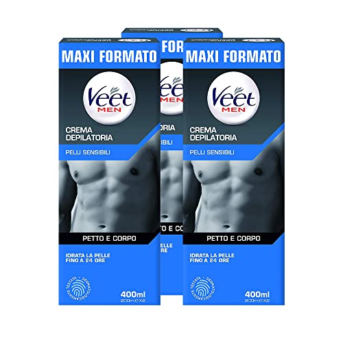 Veet Men Crema Depilatoria Per Uomo Pelli Sensibili, 400 Ml, 3 Confezioni, Maxi Formato