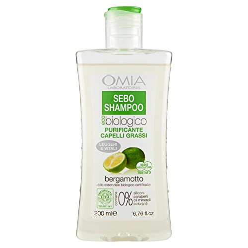 Omia, Therapy Sebo Shampoo Eco Bio Al Bergamotto, Capelli Grassi E Fragili Con Dermatite Seborroica - Azione Purificante, Adatto Ad Uso Quotidiano - D