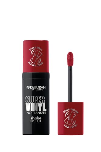 Deborah Milano - Super Vinyl Shake Lipstick Rossetto Liquido Vinilico, N.5 Ruby Red, Colore Intenso E No Transfer, Dona Labbra Viniliche E Impeccabili