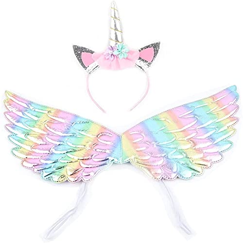 Cerchietto Per Unicorno, Fascia Per Capelli Unicorno E Ali D'Angelo Per Compleanni, Giochi Di Ruolo, Festival, Cosplay Per Feste Di Unicorno Ecc