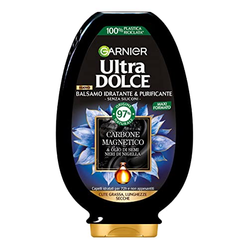 Garnier Ultra Dolce Carbone Magnetico, Balsamo Purificante E Idratante, 97% Origine Naturale, Per Cute Grassa E Lunghezze Secche, Senza Siliconi, 250