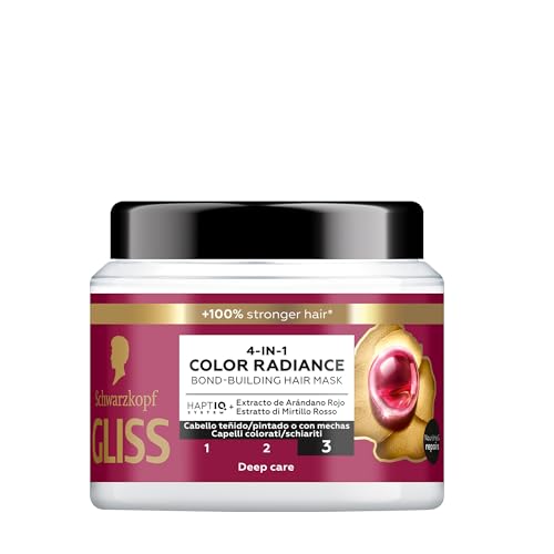 Schwarzkopf Gliss 4-In-1 Color Radiance Maschera Bond-Building Per Capelli 400Ml, Maschera Capelli Con Haptiq System Ed Estratto Di Mirtillo Rosso, Tr
