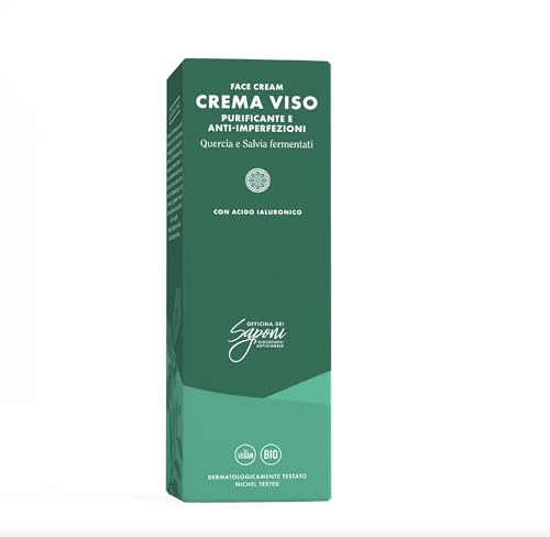 Officina Dei Saponi Crema Viso Purificante Anti-Imperfezioni Con Quercia E Salvia Fermentati E Acido Ialuronico Bio Vegan 50 Ml