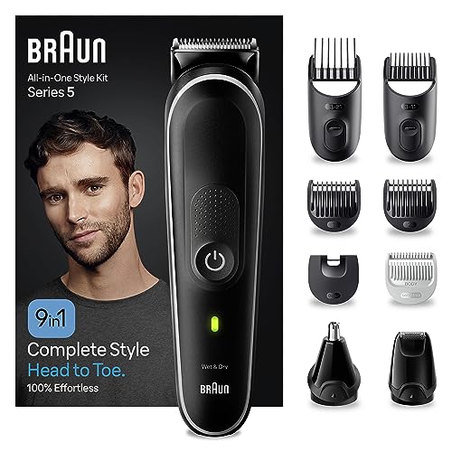Braun Mgk5420 Kit Di Stile 9 In 1 Per Barba, Corpo, Orecchio E Naso. Con Tempo Di Esecuzione Di 100 Minuti, Borsa, Grigio