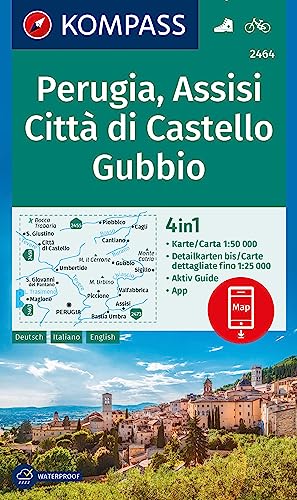Kompass Wanderkarte 2464 Perugia, Assisi, Città Di Castello, Gubbio 1:50.000: 4In1 Wanderkarte Mit Aktiv Guide Und Detailkarten Inklusive Karte Zur ..