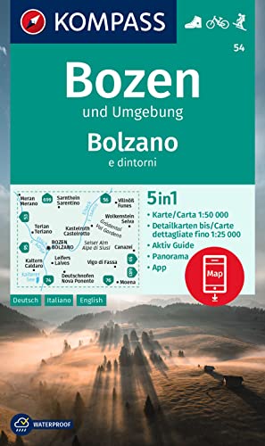Carta Escursionistica N. 54. Bolzano E Dintorni. Ediz. Multilingue: 5In1 Wanderkarte Mit Panorama, Aktiv Guide Und Detailkarten Inklusive Karte Zur ..