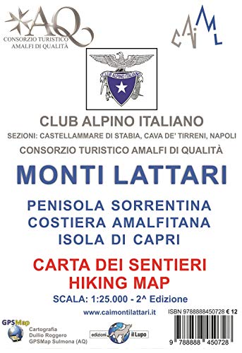 Monti Lattari. Penisola Sorrentina. Costiera Amalfitana. Isola Di Capri. Carta Dei Sentieri Scala 1:25000