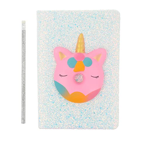 Inca Taccuino Squishy Unicorno - Taccuino Con Glitter Blu Con Unicorno Di Scuishi A Forma Di Ciambella + Matita Con Glitter Con Gomma Cancellabile, Id