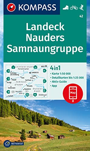 Carta Escursionistica Kom 42. Landeck, Nauders, Samnaungruppe: 4In1 Wanderkarte, Mit Aktiv Guide Und Detailkarten Inklusive Karte Zur Offline Verwendu