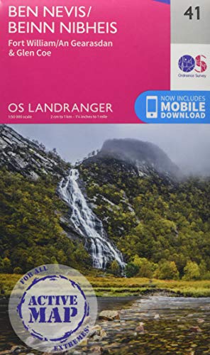 Ben Nevis Map | Weatherproof | Fort William & Glen Coe | Ordnance Survey | Os Landranger Active Map 41 | Scotland | Walks | Cycling | Days Out | Maps