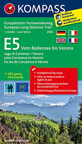 Carta Tour N. 2558 - E5 Dal Lago Di Costanza Fino A Verona 1:50.000. Ediz. Tedesca, Italiana, Inglese E Francese: Wandelkaart 1:50 000