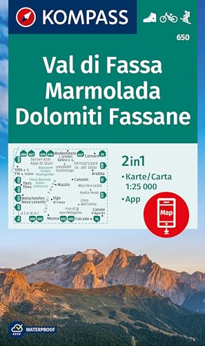 Carta Escursionistica Kom 650. Val Di Fassa. Marmolada, Dolomiti Fassane: Markierte Wanderwege, Hütten, Radrouten