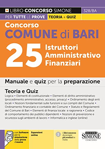 Concorso Comune Di Bari 25 Istruttori Amministrativo Finanziari - Manuale Per La Preparazione Teoria E Quiz