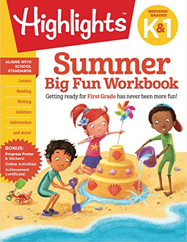 Summer Big Fun Workbook Bridging Grades K & 1: Ready For First Grade At Home, First Grade Summer Workbook With Letters, Reading, Writing, Addition, Su